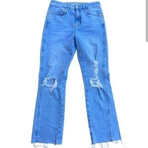 ZARA Classic Rustic Worn Light Wash Distressed 5 Pocket Jeans Raw Hem✨Size 4